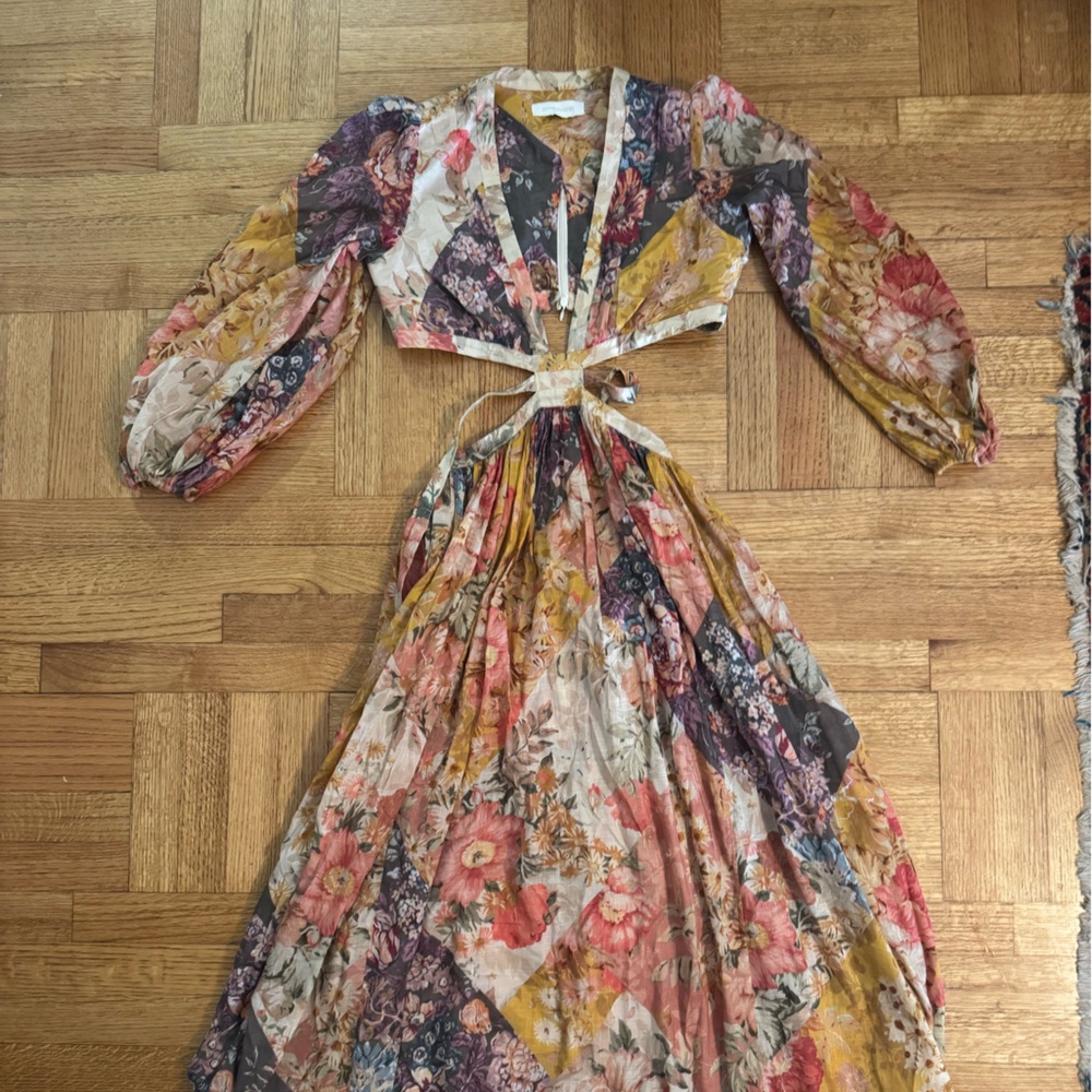 Zimmermann Yellow and Pink Ruffled Plunge Sundress